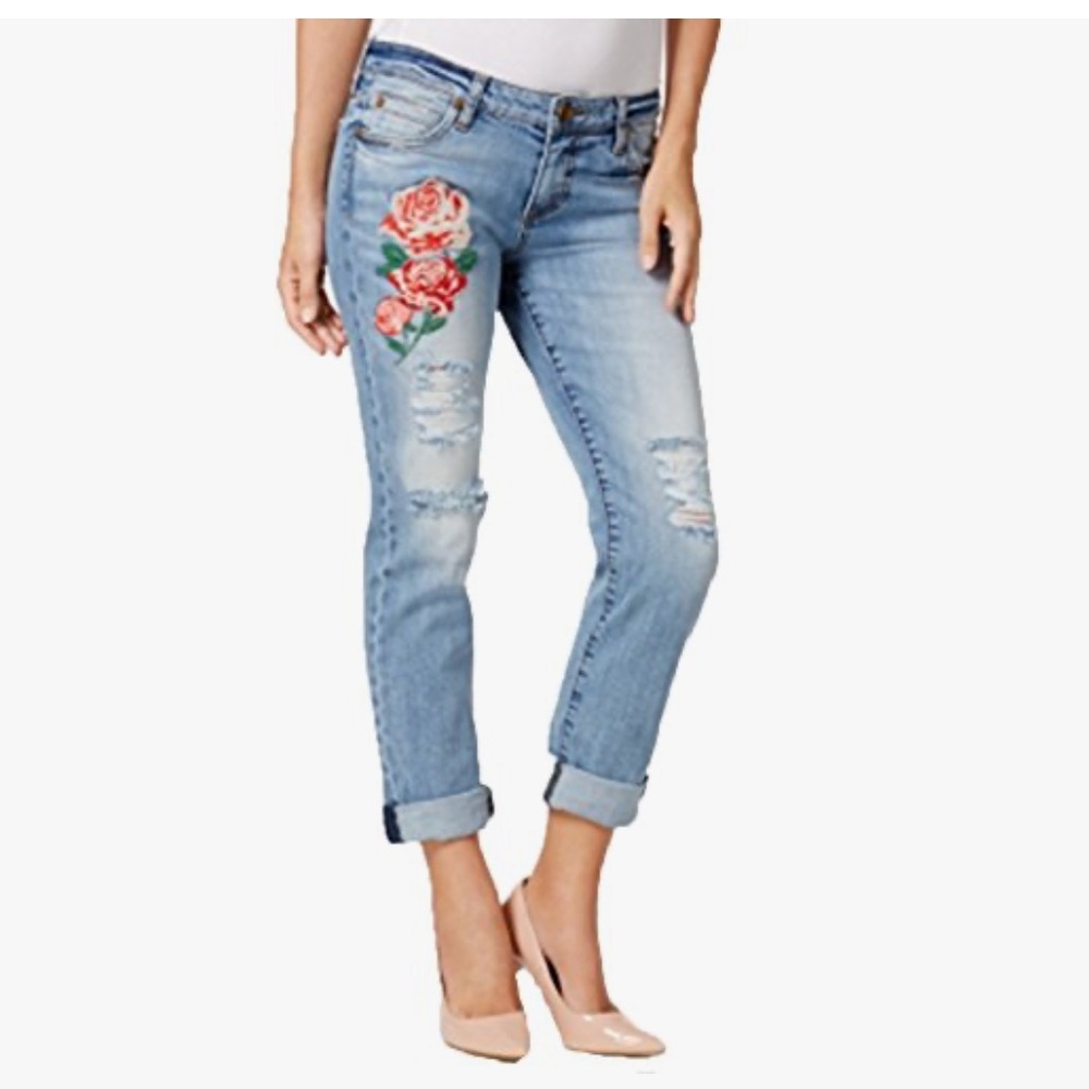 KUT from the KLOTH Catherine Boyfriend Jean with Floral Embroidery size 8